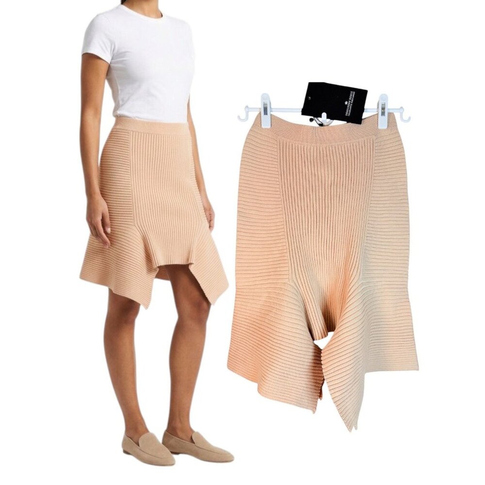 Designers Remix Ribly Flared Skirt Women XS Powder Nude Ribbed Knit Asymmetric